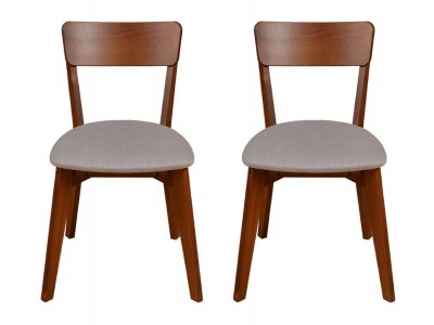 2 Cadeiras de madeira cor amendoado e estofado cinza | Scandian 